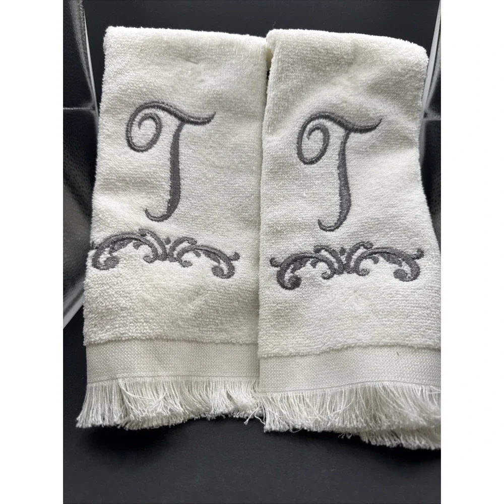 Set Of 2 Avanti Linens Scroll Mono Fingertip Towel T‎ - Fingertip